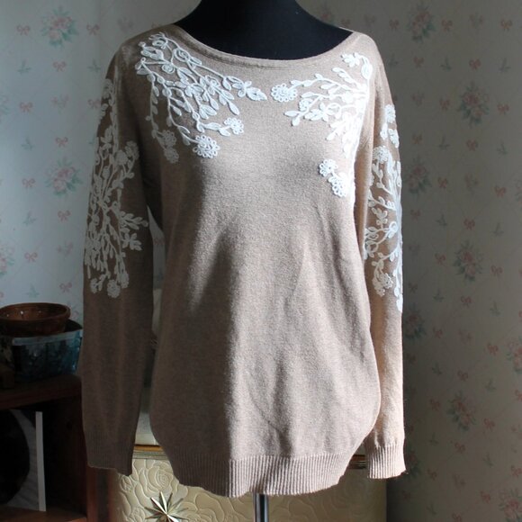 Rain + Rose Angora Blend Embroidered Sweater, Small - Picture 1 of 9